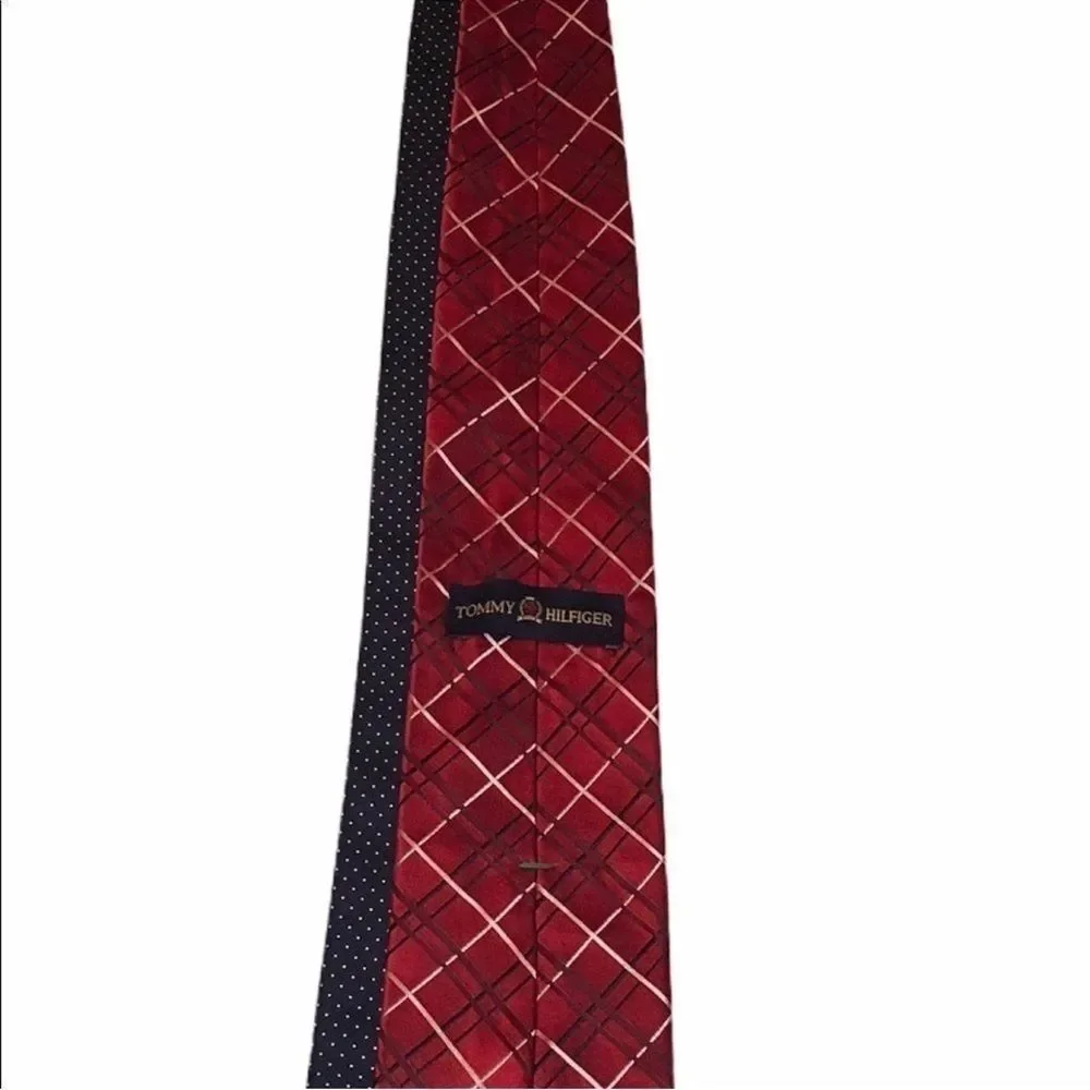 Tommy Hilfiger Red and White Plaid Tie